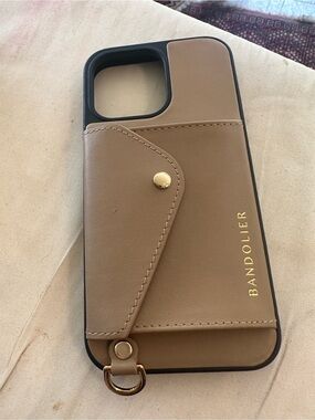 Bandolier Tan Leather Wallet Phone Case with Gold Hardware